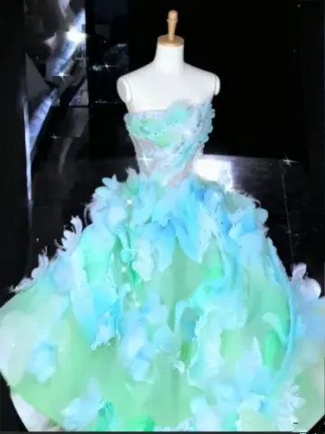 Fresh Green Strapless Fitted-Waist Slim-Fit Prom Dress with a Puffy Skirt R6520