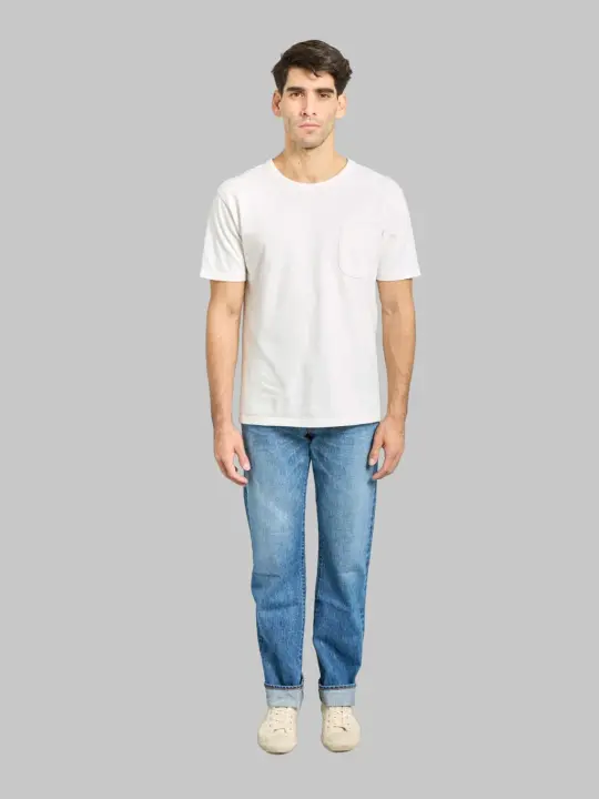 Japan Blue J401-MID 14.8oz US Cotton Stonewashed Circle Classic Straight Jeans Middle Indigo