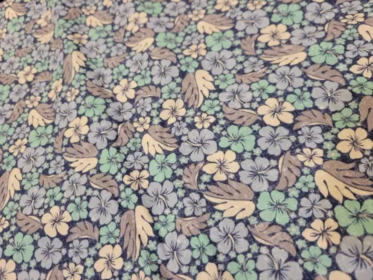 Blue Aqua and White Floral Cotton - By the Yard