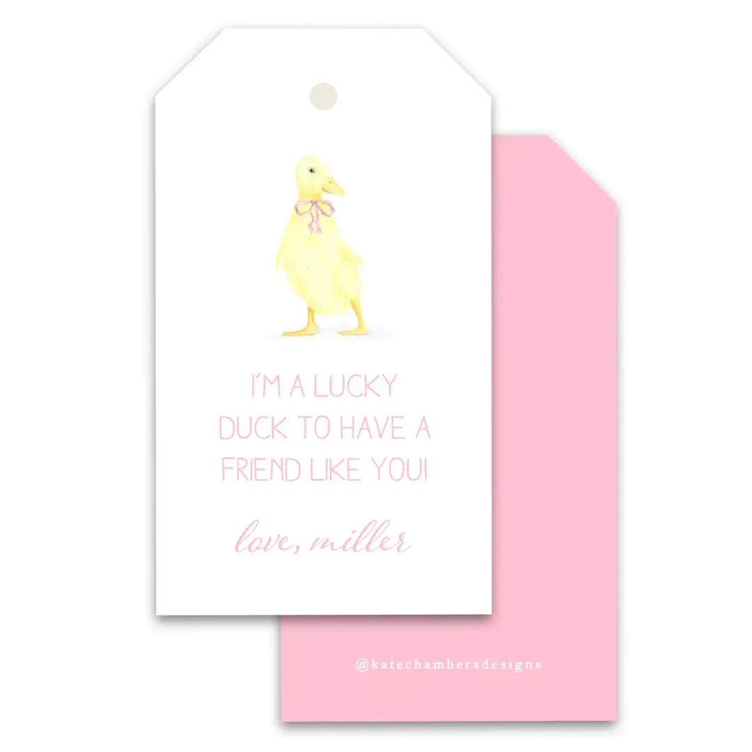 Pink Lucky Duck Valentine's Day Gift Tag