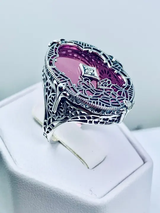 Petal Pink Camphor Glass Ring, Size 5, Oval Stained-Glass with inset, Looking Glass #D594 - Ready to Ship