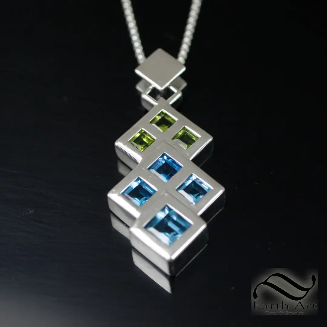 Double Triangle Topaz and Peridot Pendant in Sterling Silver