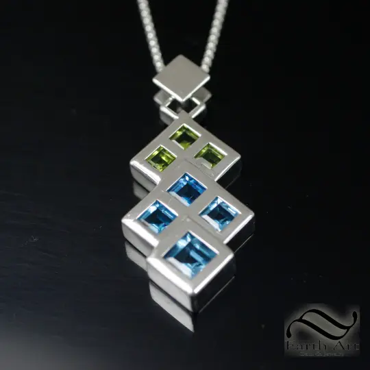 Double Triangle Topaz and Peridot Pendant in Sterling Silver