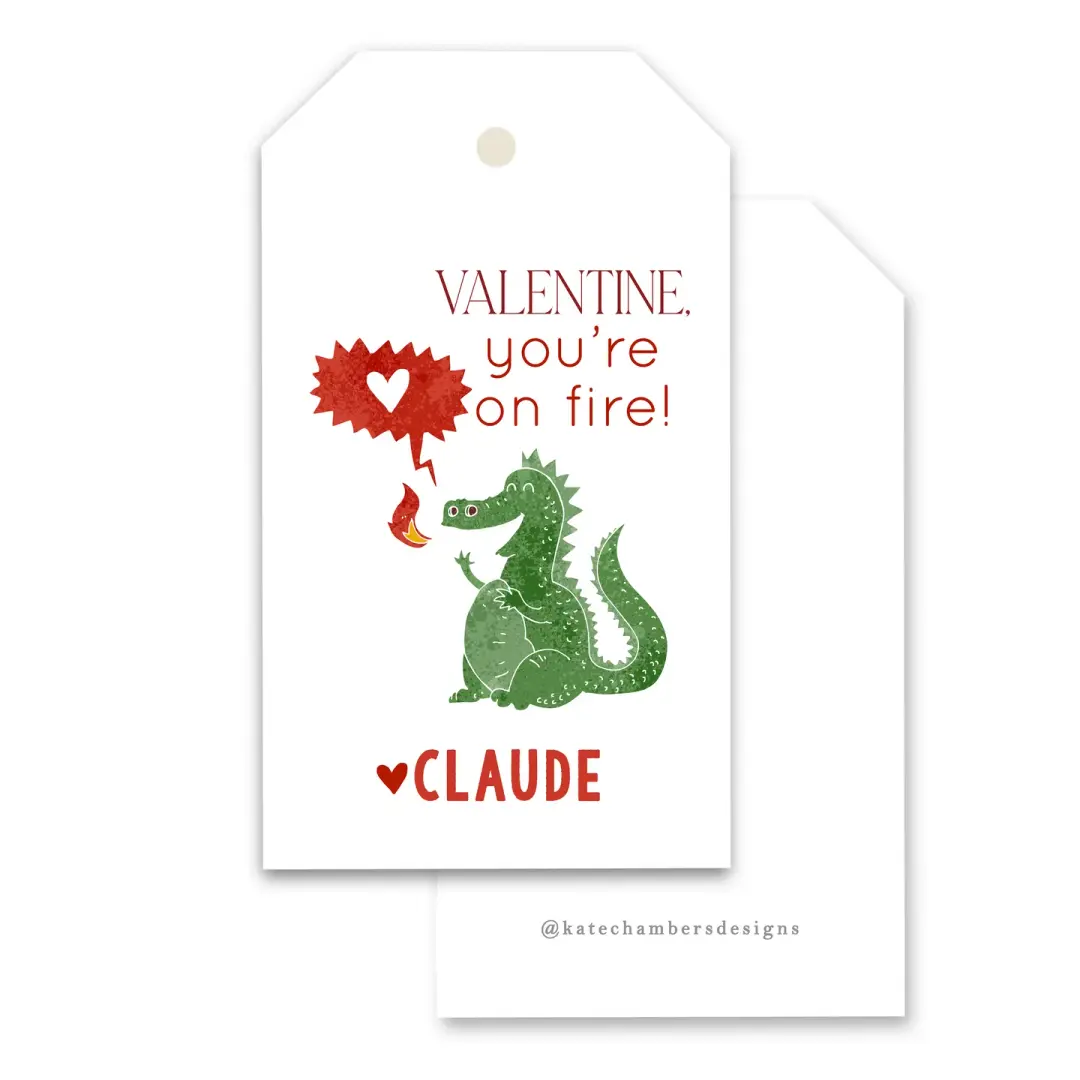 You're On Fire Dragon Valentine's Day Gift Tag