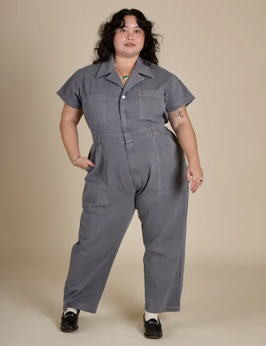 Petite Short Sleeve Jumpsuit - Washed Grey