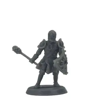 Unpainted 28mm 3D-printed resin paladin with a spiked morningstar and sunburst kite shield - tabletop RPG miniature for D&D, Pathfinder & wargaming