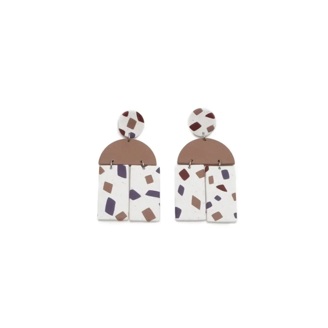 Etta Earrings in Terrazzo with Mauve Semi Circle