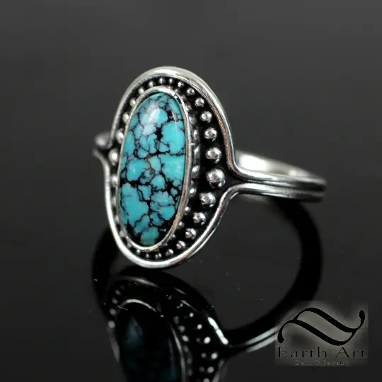 Turquoise surrounded by Dew Drops - Sterling Silver