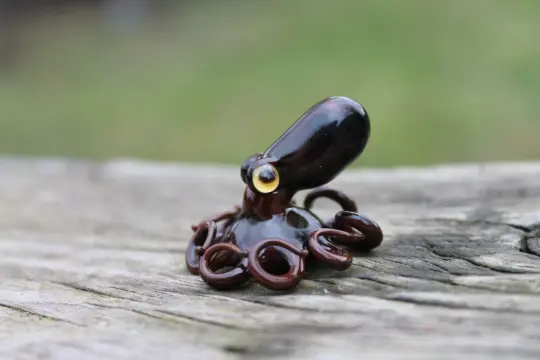 Handmade Dark Brown Glass Octopus Figurine Miniature Sea Animal Decor