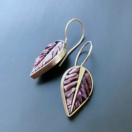 Lilac Leaf Micro Mosaic Earrings
