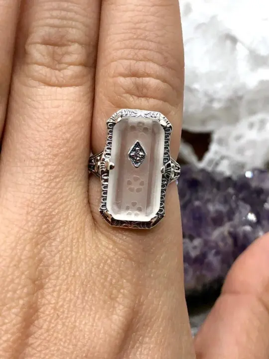 Frosted Camphor Glass Ring, Size 9.5, 1915 Vintage style, Edwardian Jewelry #D232 - Ready to Ship