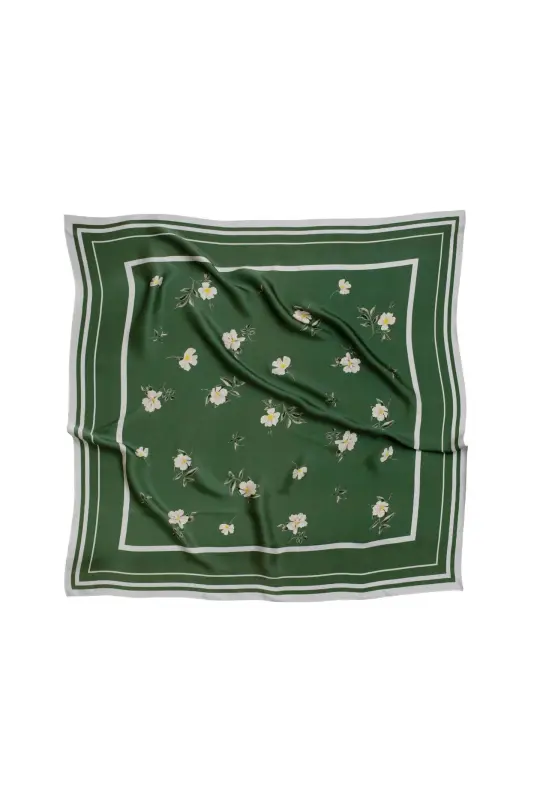 Large Floral Natural Silk Scarf | Green Collection