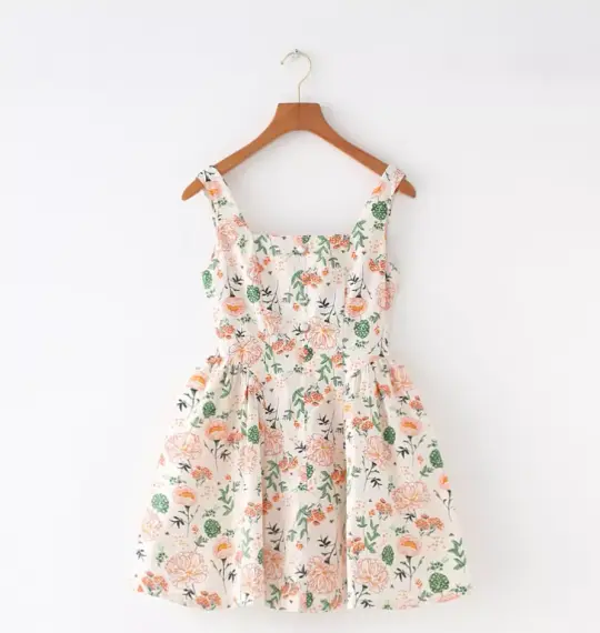 French retro floral big flower slimming waist cinching strapless dress new R2877