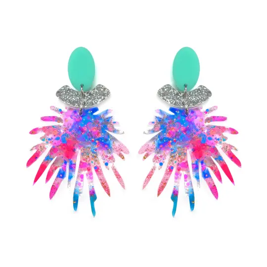 Pink Pom Pom Acrylic Laser Cut Dangle Earrings