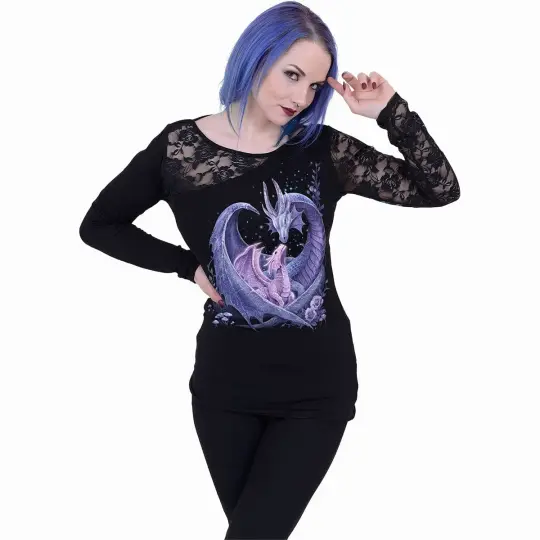 MATERNAL INSTINCTS Lace One Shoulder Top Black - Gothic Lace Top