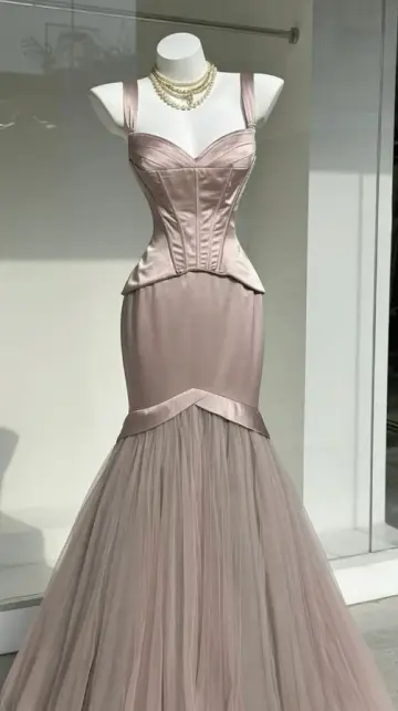 Dusty Pink Elegant Prom Gown ,Silky Maxi Evening Dress Cami Dress RS1279