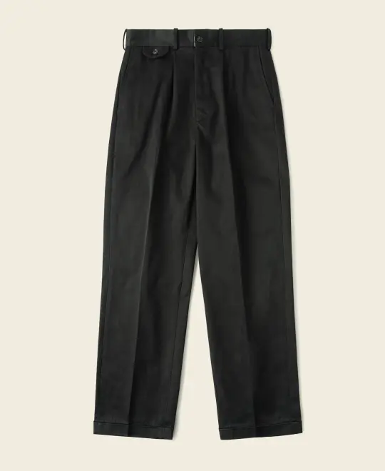 1950s Single-Pleat Cotton Twill Trousers - Black