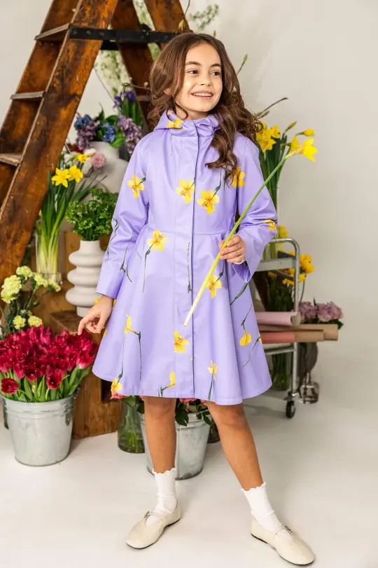 Light Purple Coat for Girls with Flower Print | Lilac Joy