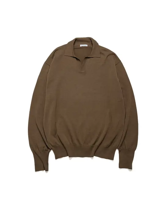 KAPTAIN SUNSHINE Cotton Knit Skipper Shirt Mocha Brown
