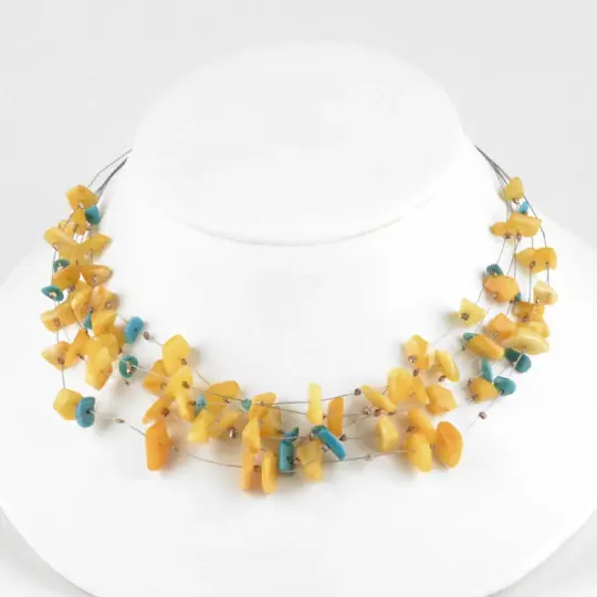Butterscotch Amber & Turquoise Floating Necklace