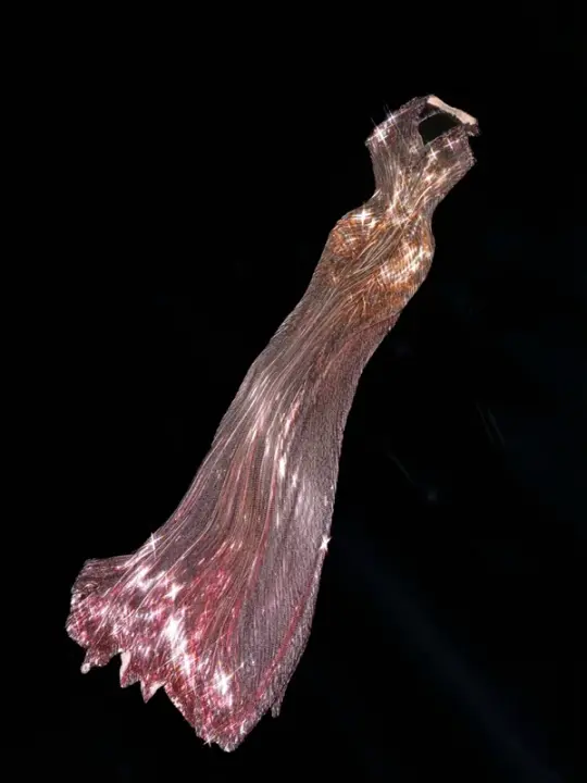 Rose gold sequined halter neck slim waist sexy long skirt, prom dress R5670