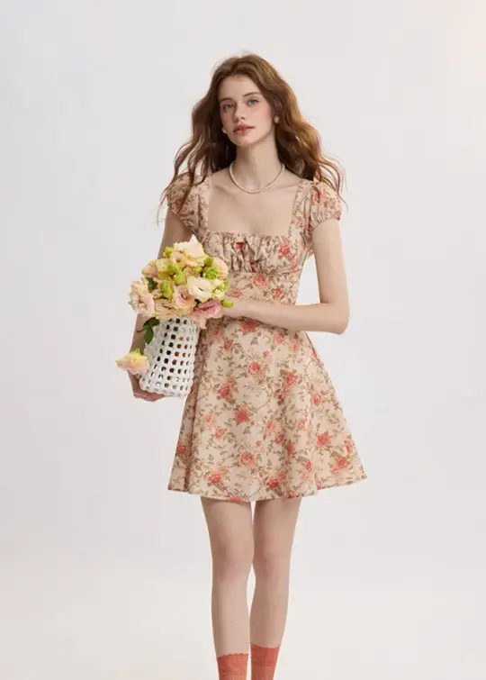 French retro style suspender skirt floral skirt dress high-end short skirt small skirt female summer R3486