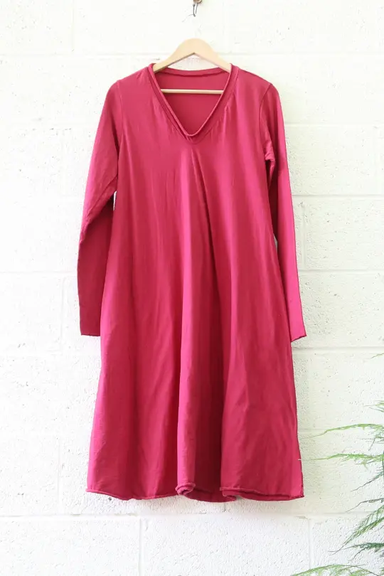 Sale - Ritual Wanderer Below Knee Dress / Organic Cotton / S /  Red (18)