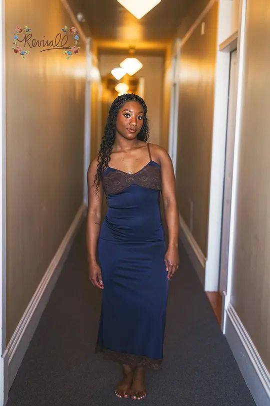 Vintage Style Long Slip Dress in Twilight-Small