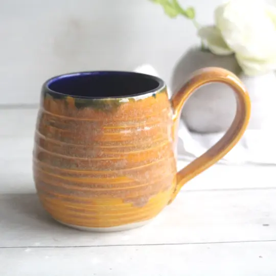 Marigold Yellow Pottery Mug, 14 Ounce, Made in USA