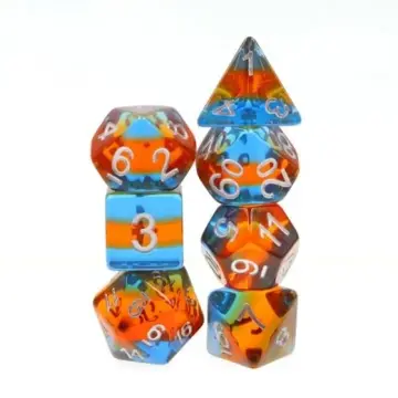Parallel Universes Dice Set – Translucent Layered Blue, Orange & Green