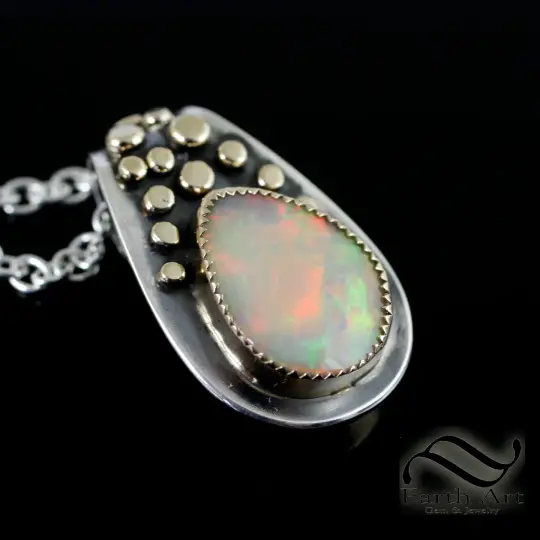 Opal Pebble Pendant - Sterling and 14k yellow gold