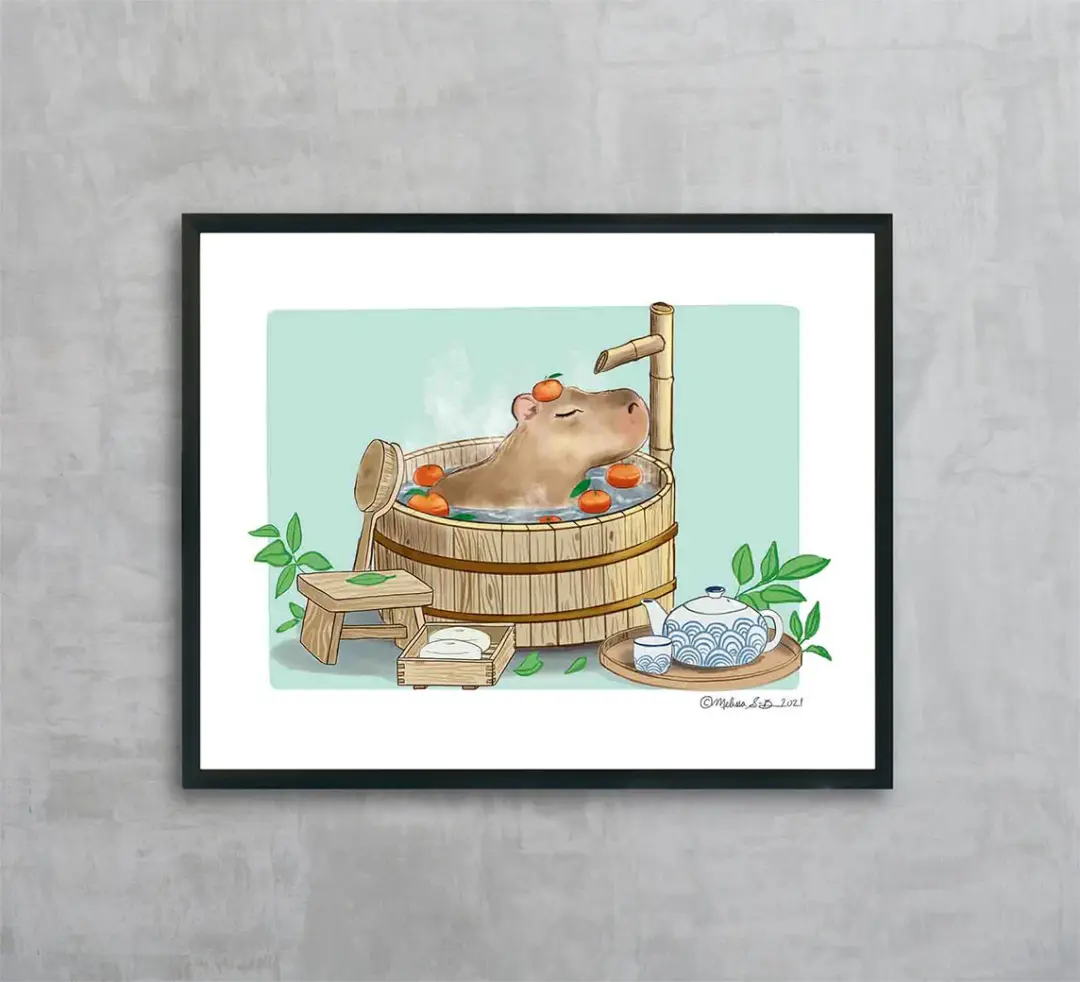 Capybara Spa Day Fine Art Print, Wholesale