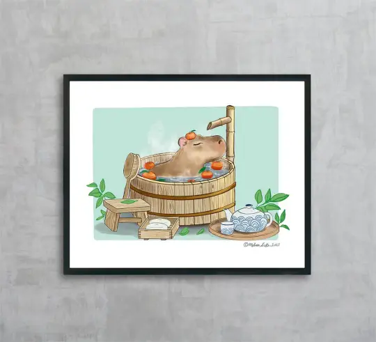 Capybara Spa Day Fine Art Print, Wholesale