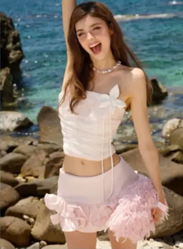 Pink tube top hip sexy short skirt suit homecoming dress R4523