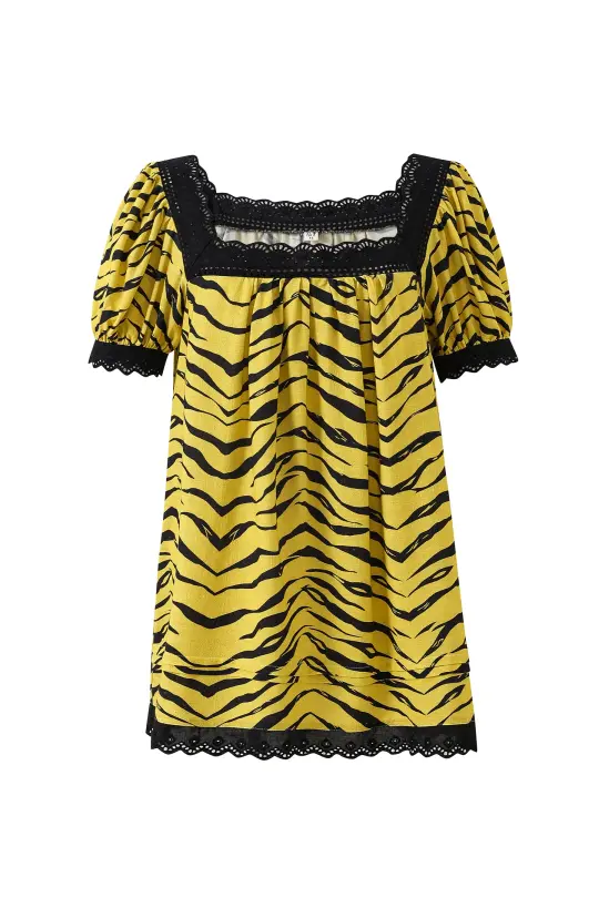 Soft Linen Lace House Dress Tiger Stripe