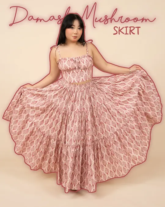 Pink Damask Mushroom Skirt