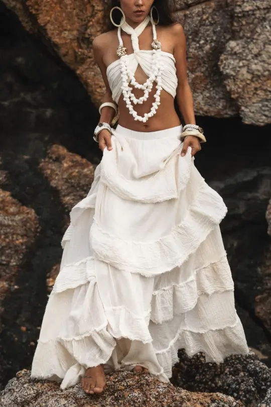 Mira Cotton Boho Ruffle Skirt Undyed