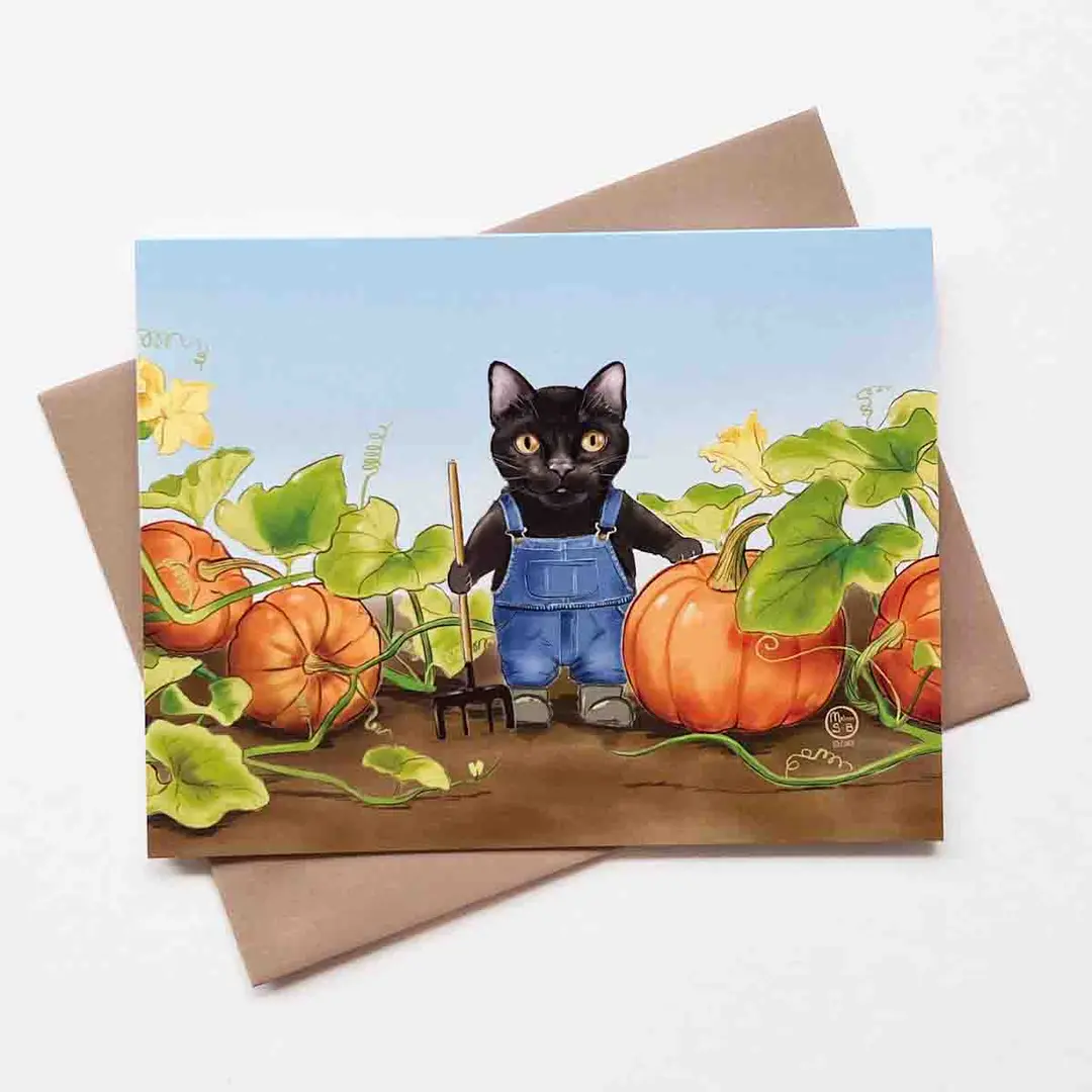 Pumpkin Farmer Kitty Greeting Card
