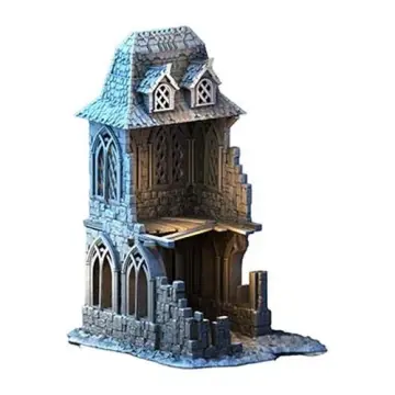 Bramblegate Ruined House 28mm 3D printed medieval fantasy town terrain, 3D render, front view