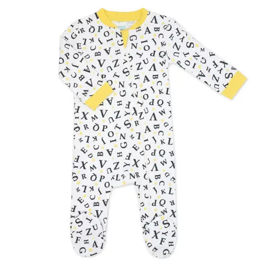 Baby Mode Baby Boys And Baby Girls 100% Cotton Abcs Zippered Footie, 6-9M
