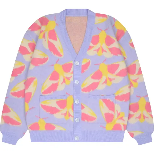 Fuzzy Rosy Maple Moth Cardigan