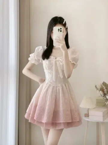 Sweet Blush Pink Puff Sleeves Homecoming Dress A-Line Square Corset Mini Birthday Dress RS719