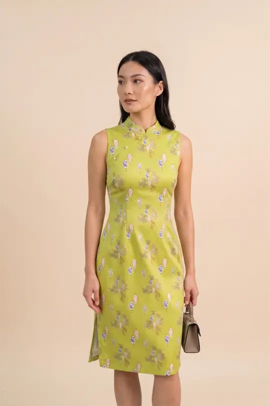 Ladies Mini Peony Cheongsam - Yellow Floral Lanterns