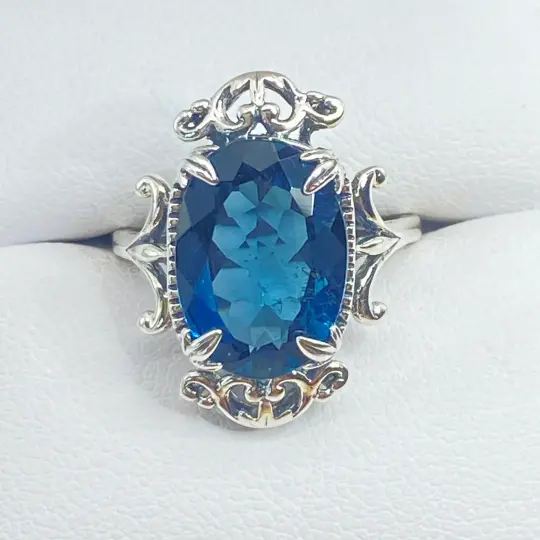 Natural London Blue Topaz Ring, Size 7, Natural Oval Gem, Gothic Vintage Style Jewelry, #D84 - Ready to ship