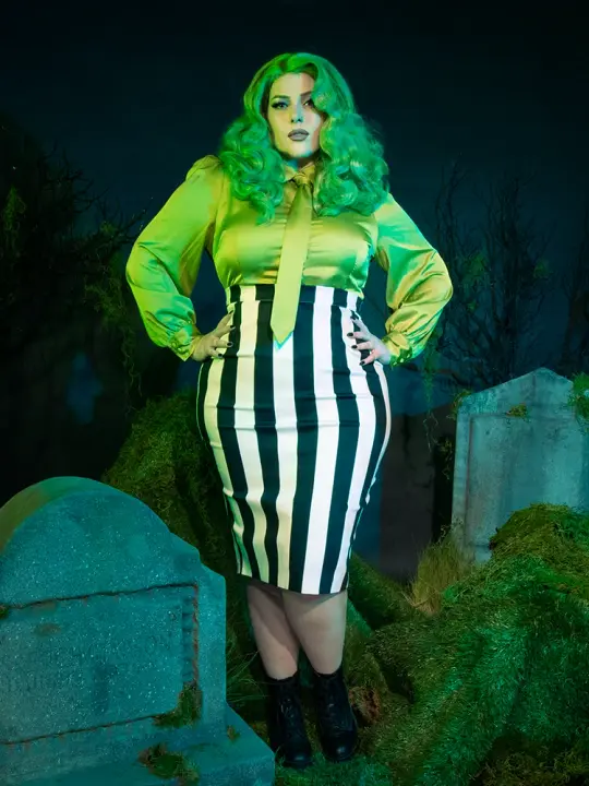 FINAL SALE - Bowie Blouse w/Matching Tie in Lime Charmeuse