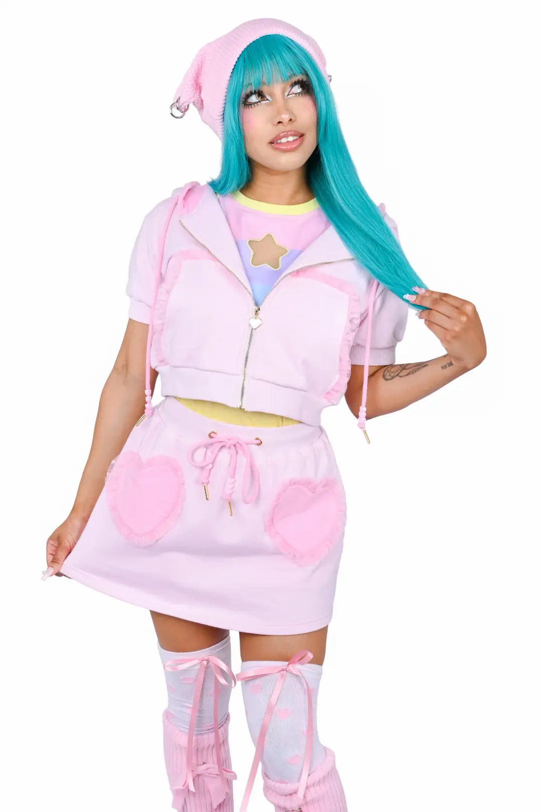 Sugarheart Short-Sleeve Cropped Hoodie