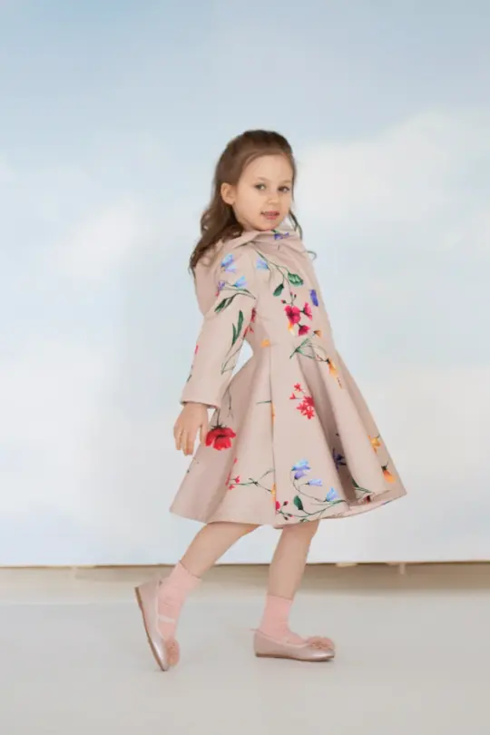 Beige Coat with Colorful Flower Print for Girls | Spring Bloom