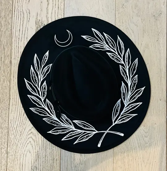 Large Fern & Moon Crown Vegan Felt XL Brim Hat