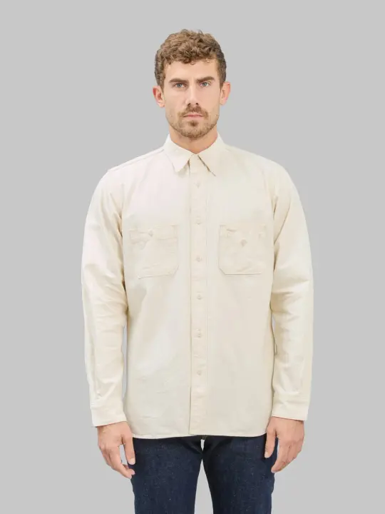Samurai Jeans SJCBS25W Rain Selvedge Chambray Work Shirt Ecru