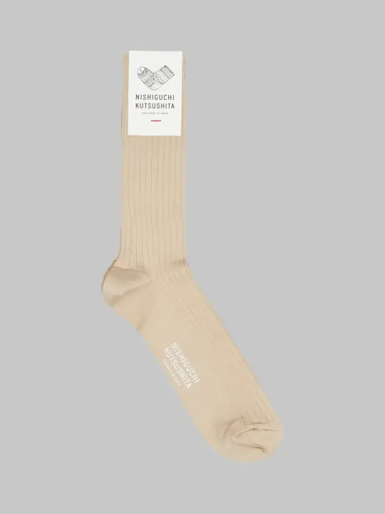 Nishiguchi Kutsushita Silk Cotton Ribbed Socks Beige